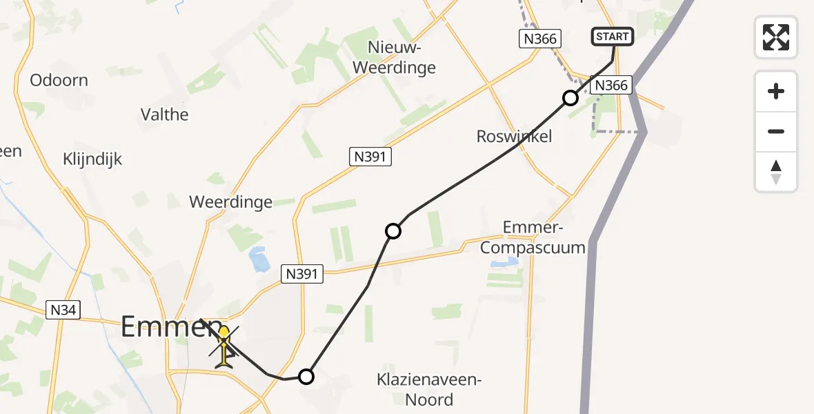 Routekaart van de vlucht: Lifeliner 4 naar Emmen, Achter Maten