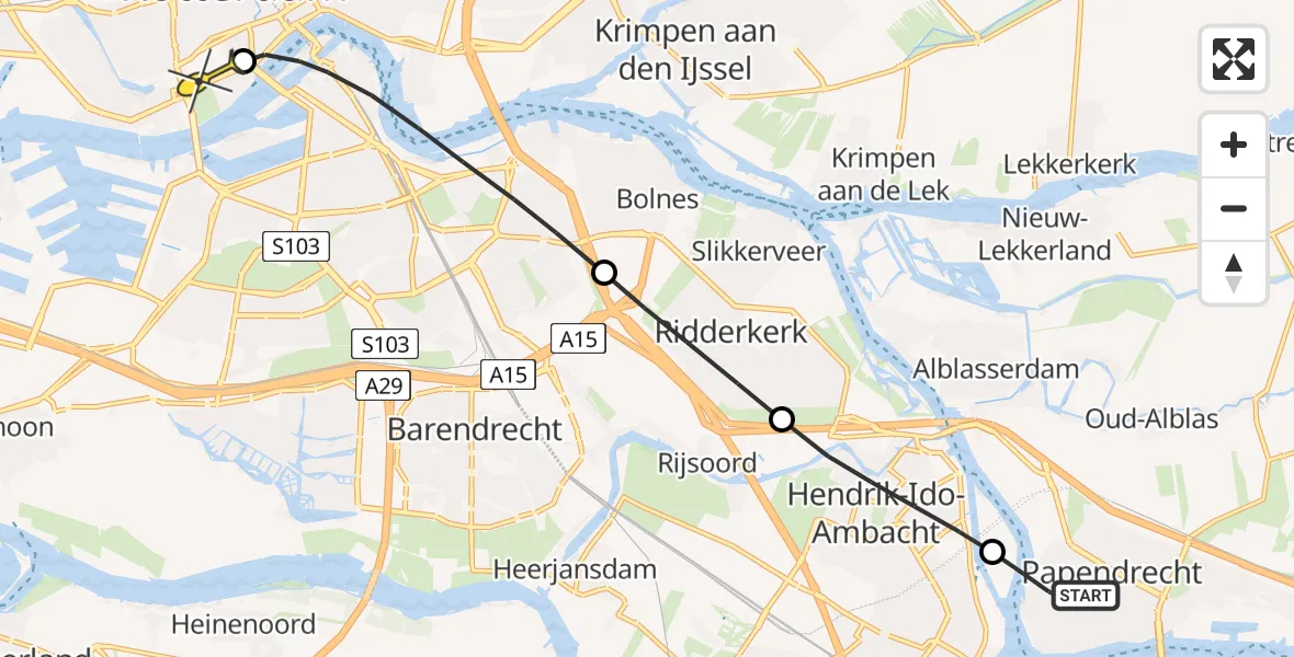 Routekaart van de vlucht: Lifeliner 2 naar Erasmus MC, Noordhoek