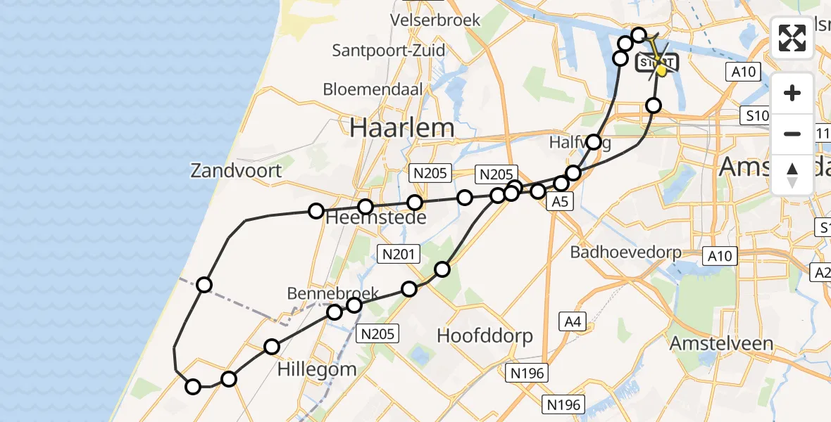 Routekaart van de vlucht: Lifeliner 1 naar Amsterdam Heliport, Nieuw-Zeelandweg