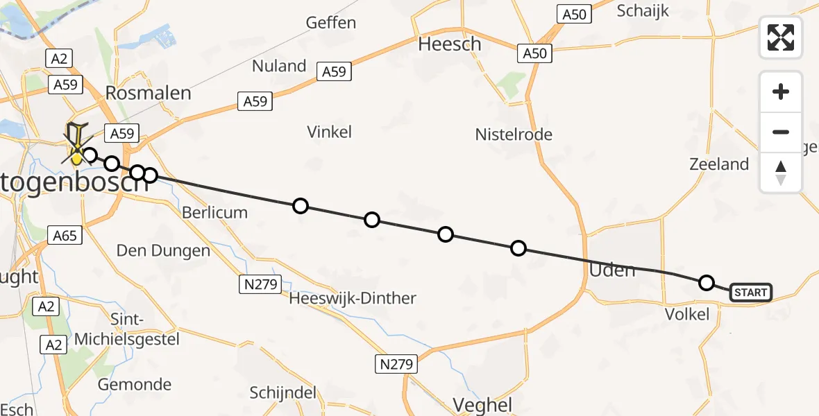 Routekaart van de vlucht: Lifeliner 3 naar 's-Hertogenbosch, Boshond