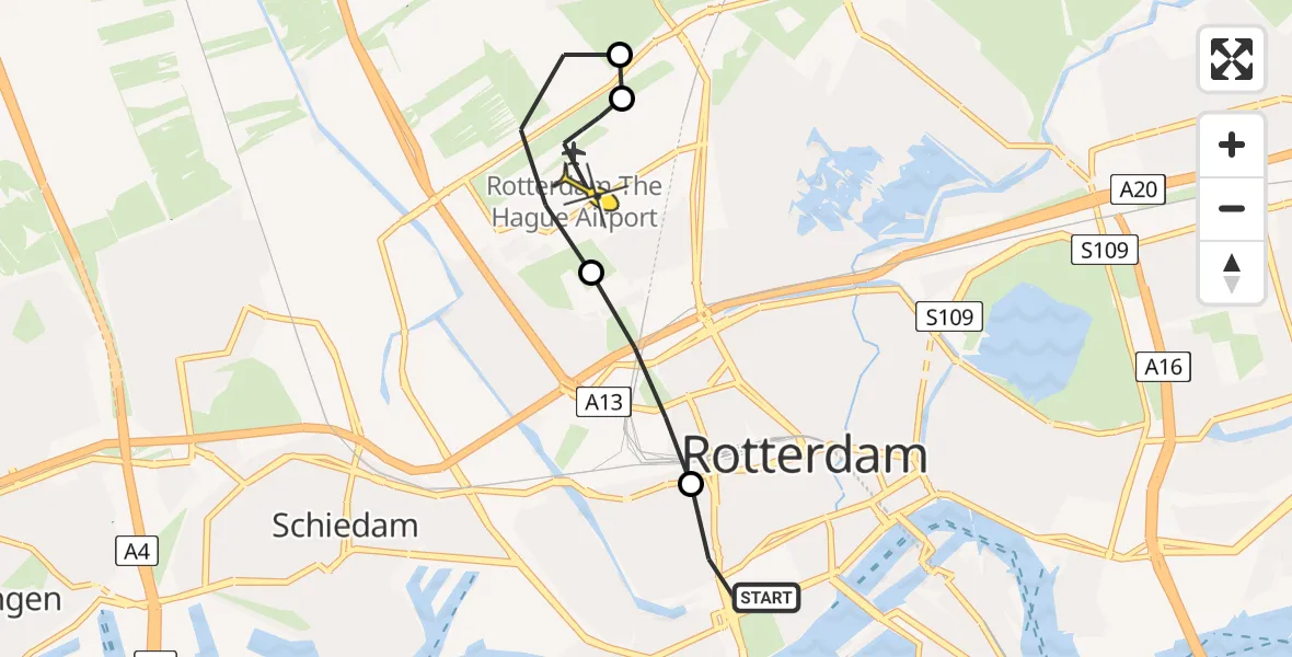 Routekaart van de vlucht: Lifeliner 2 naar Rotterdam The Hague Airport, Nieuwe Binnenweg