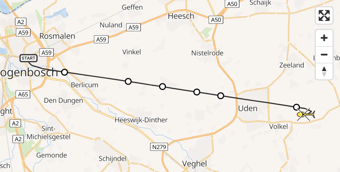 Routekaart van de vlucht: Lifeliner 3 naar Vliegbasis Volkel, Eemweg