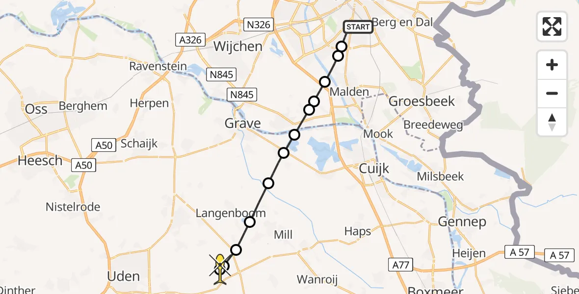 Routekaart van de vlucht: Lifeliner 3 naar Volkel, Sint Jacobslaan