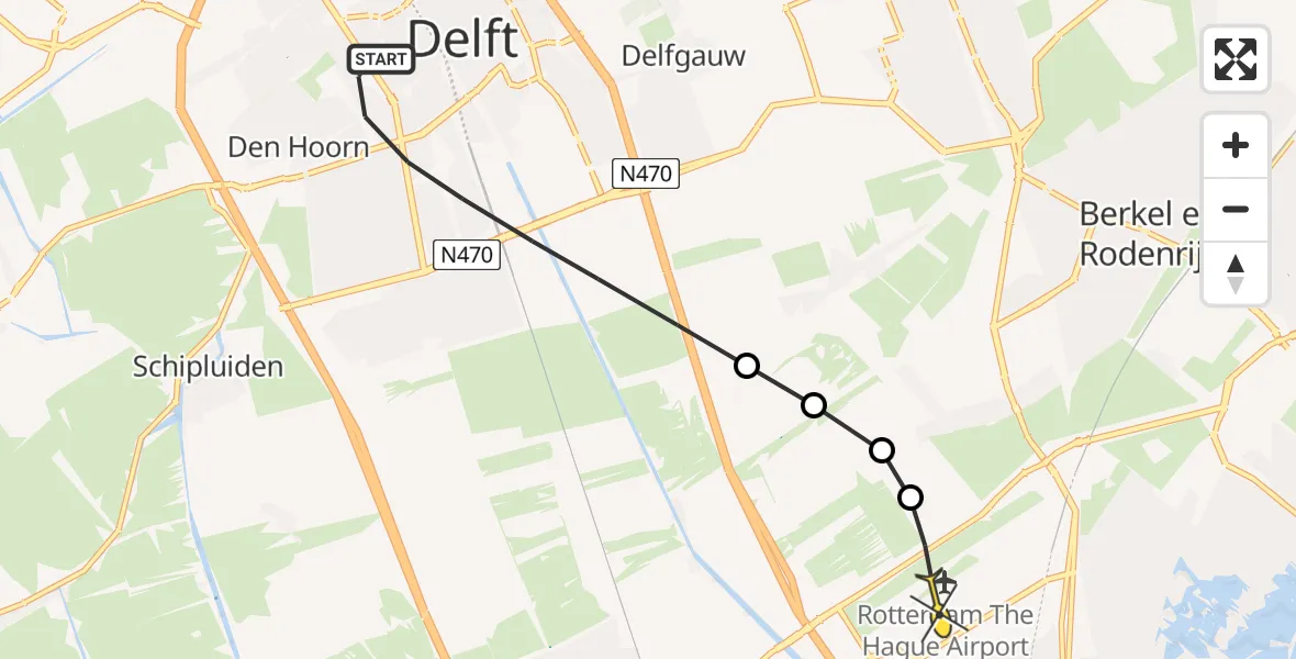 Routekaart van de vlucht: Lifeliner 2 naar Rotterdam The Hague Airport, Pad van Troje