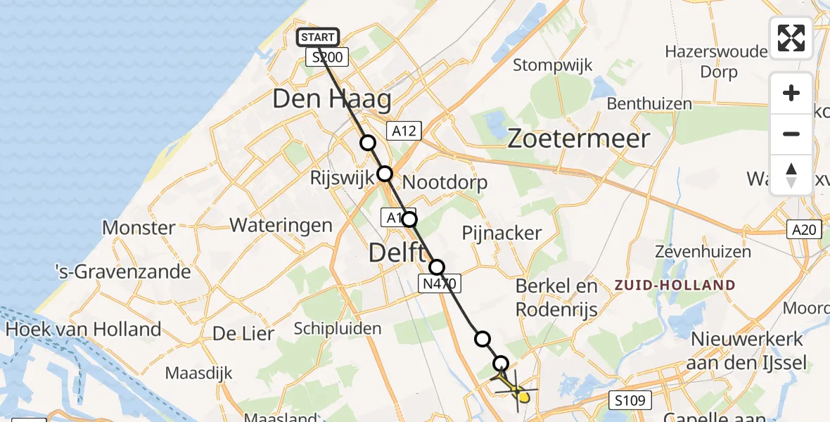 Routekaart van de vlucht: Lifeliner 2 naar Rotterdam The Hague Airport, Hubertusviaduct