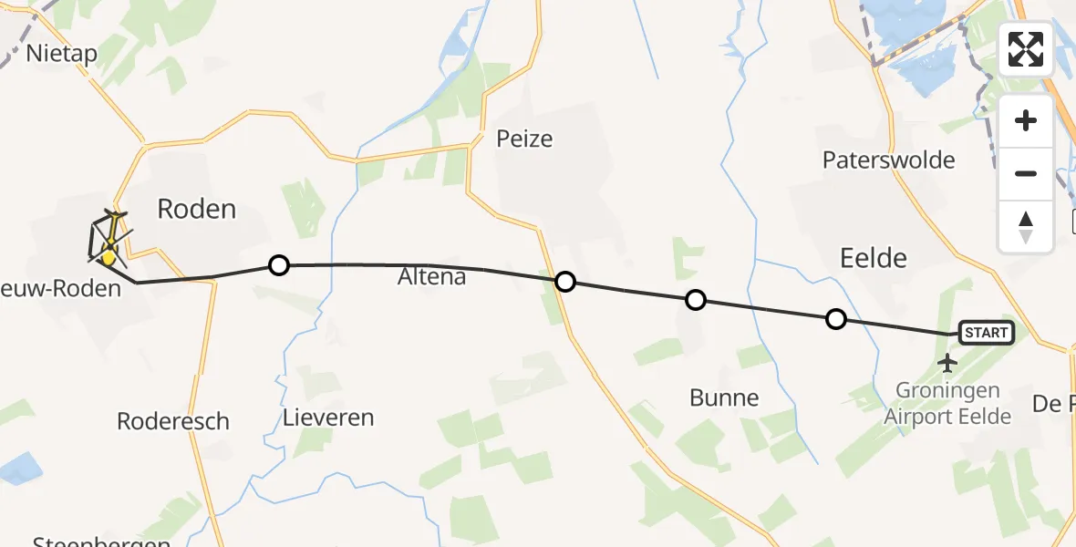 Routekaart van de vlucht: Lifeliner 4 naar Roden, Zuideinde