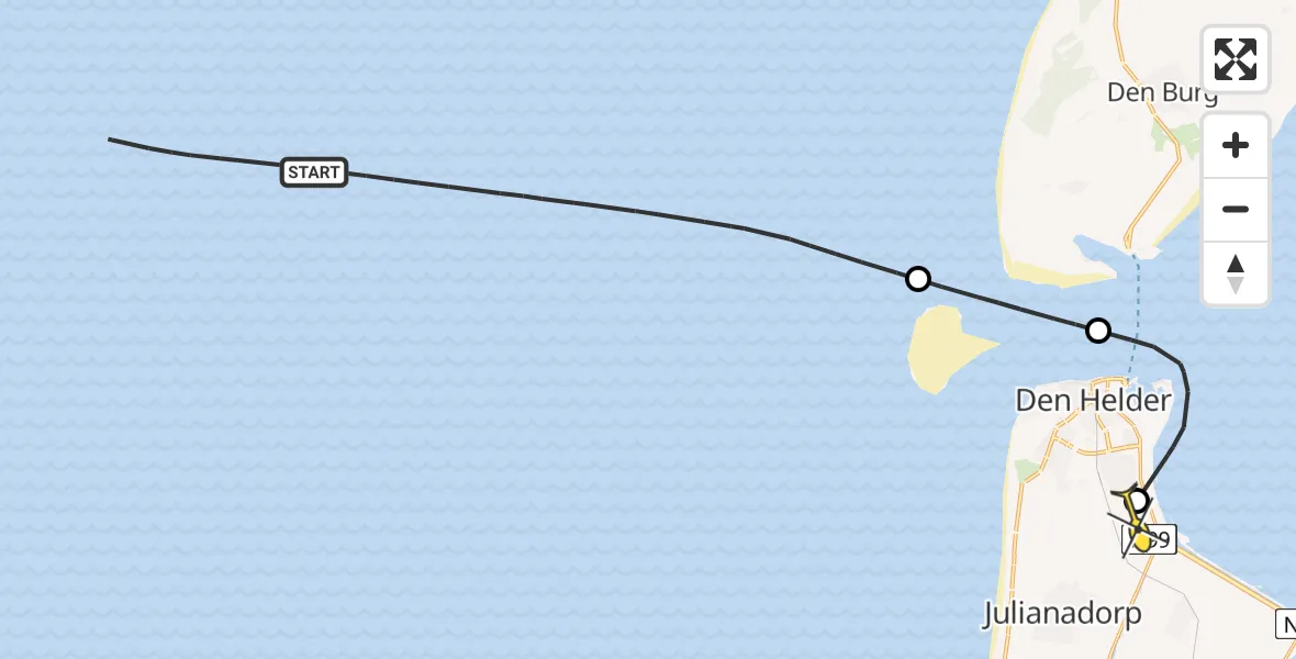 Routekaart van de vlucht: Kustwachthelikopter naar Vliegveld De Kooy, Luchthavenweg