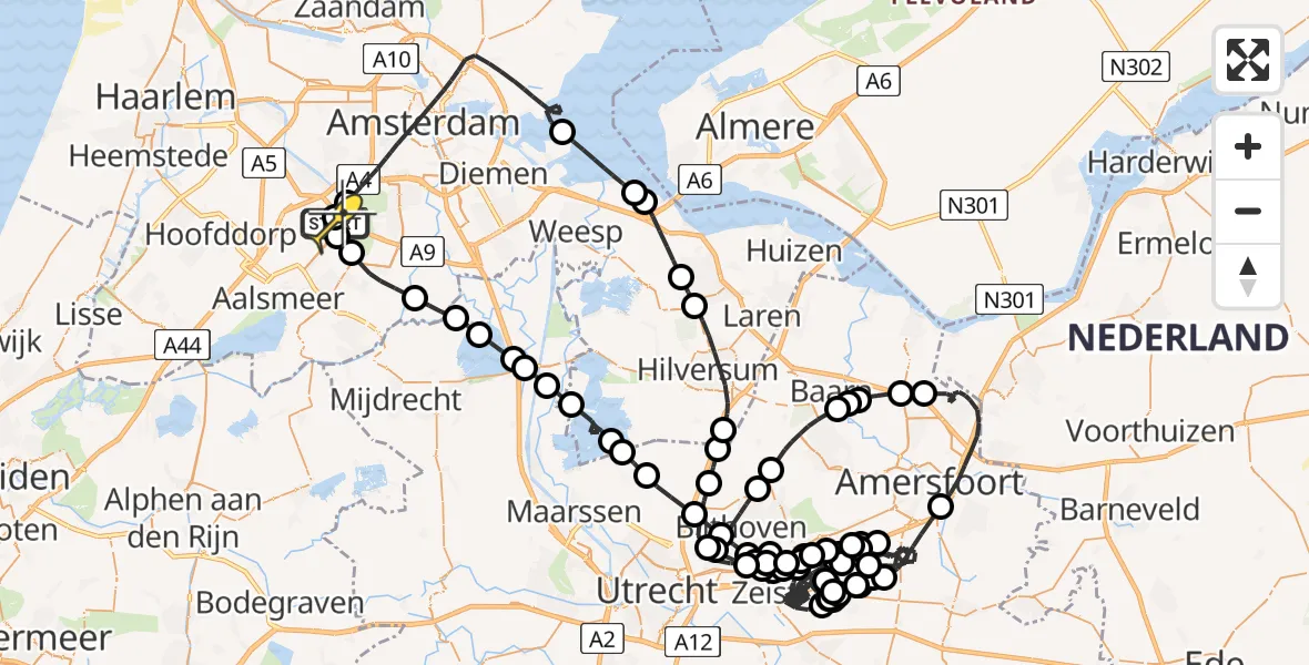 Routekaart van de vlucht: Politieheli naar Schiphol, Mr. Jac. Takkade