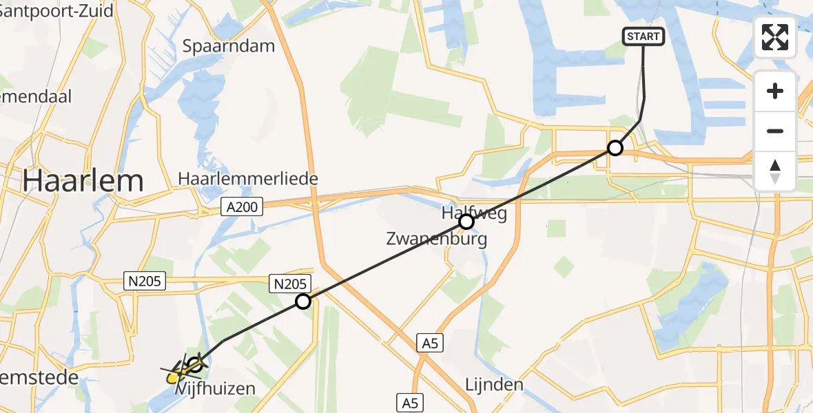 Routekaart van de vlucht: Lifeliner 1 naar Haarlem, Corsicaweg