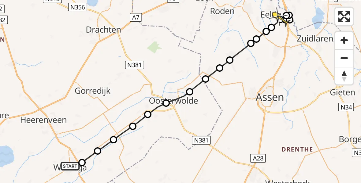 Routekaart van de vlucht: Lifeliner 4 naar Groningen Airport Eelde, De Vlinderslag