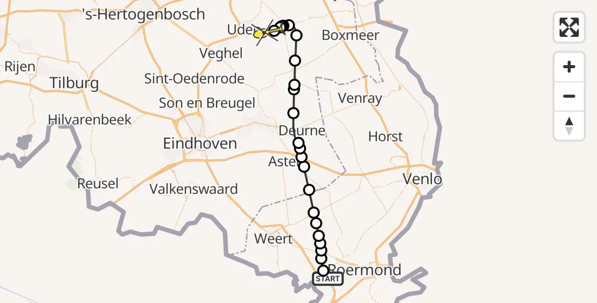 Routekaart van de vlucht: Lifeliner 3 naar Vliegbasis Volkel, Pater Jac. Schreursweg