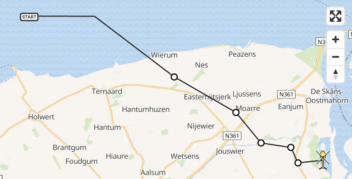 Routekaart van de vlucht: Ambulancehelikopter naar Engwierum, Pinkegat