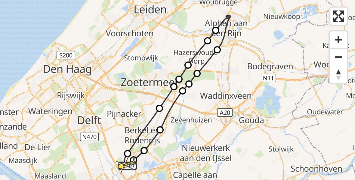 Routekaart van de vlucht: Lifeliner 2 naar Rotterdam The Hague Airport, A16 Rotterdam