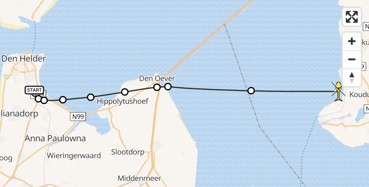 Routekaart van de vlucht: Kustwachthelikopter naar Hindeloopen, Mastenmakersweg