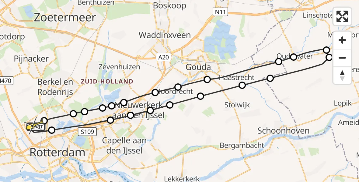 Routekaart van de vlucht: Lifeliner 2 naar Rotterdam The Hague Airport, Van der Duijn van Maasdamweg