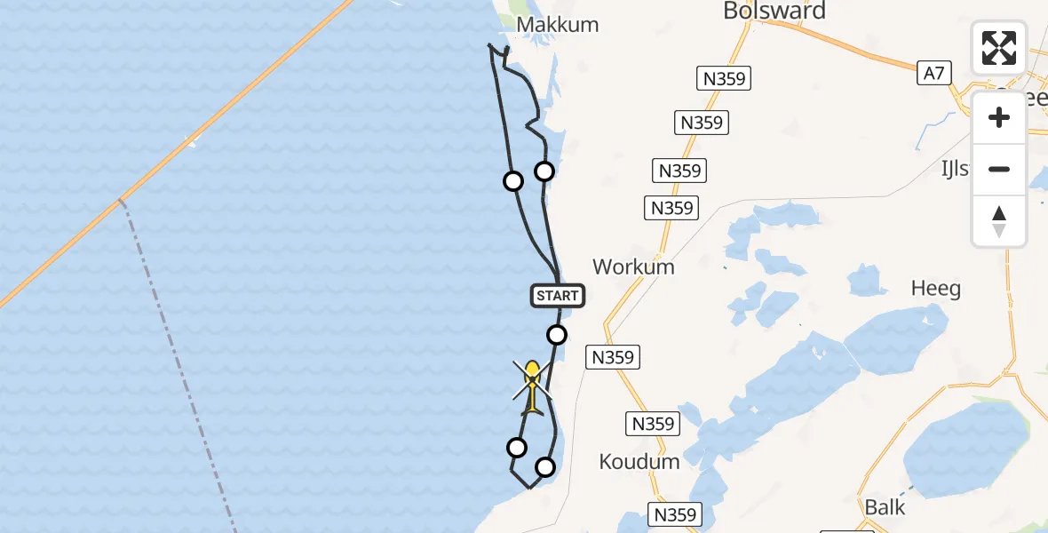 Routekaart van de vlucht: Kustwachthelikopter naar Hindeloopen, Slinkewei