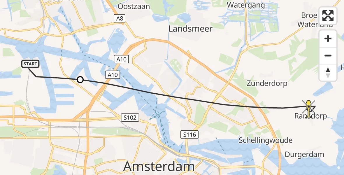 Routekaart van de vlucht: Lifeliner 1 naar Amsterdam, Westhavenweg