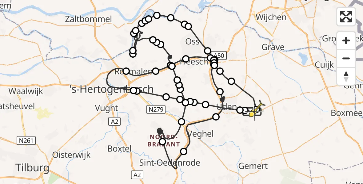 Routekaart van de vlucht: Politieheli naar Vliegbasis Volkel, Venstraat