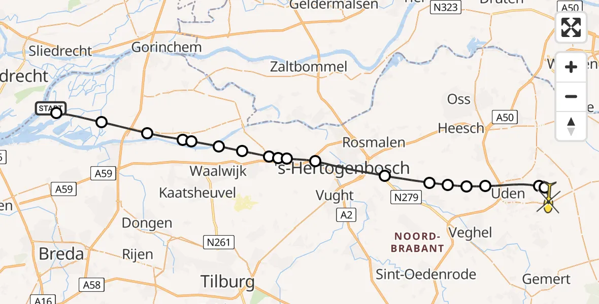 Routekaart van de vlucht: Lifeliner 3 naar Vliegbasis Volkel, Petrussloot