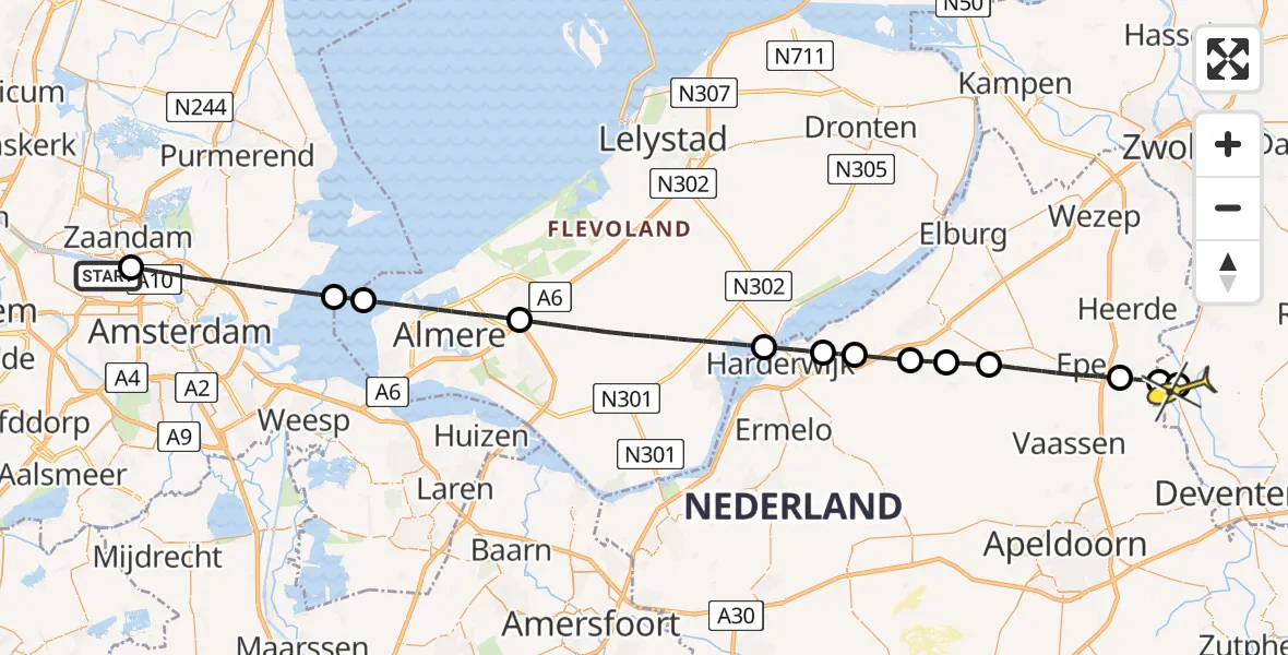 Routekaart van de vlucht: Lifeliner 1 naar Olst, Belangenvereniging tuinders Zaanderhorn