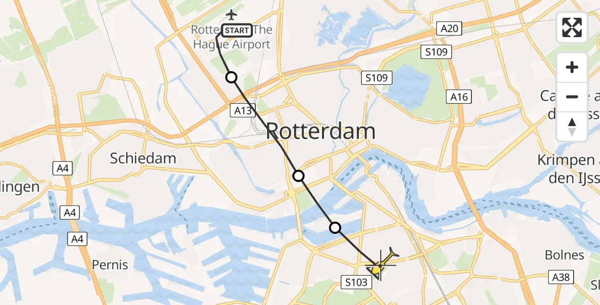 Routekaart van de vlucht: Lifeliner 2 naar Rotterdam, Welschapstraat