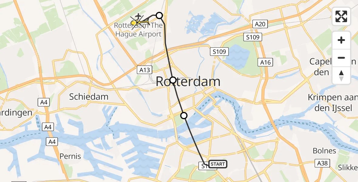 Routekaart van de vlucht: Lifeliner 2 naar Rotterdam The Hague Airport, Bas Jungeriusstraat