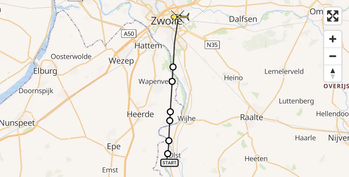 Routekaart van de vlucht: Lifeliner 1 naar Zwolle, IJsseldijk