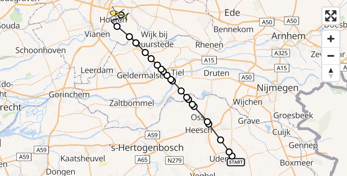 Routekaart van de vlucht: Lifeliner 3 naar Houten, Limesbaan