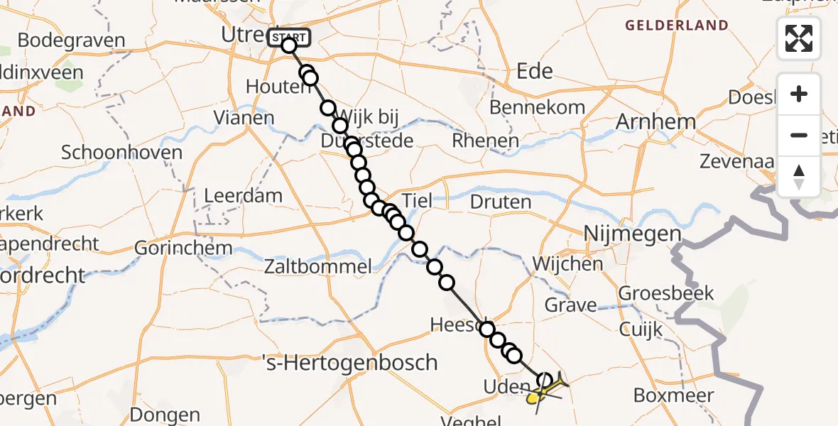 Routekaart van de vlucht: Lifeliner 3 naar Vliegbasis Volkel, UMC Ambulancetunnel