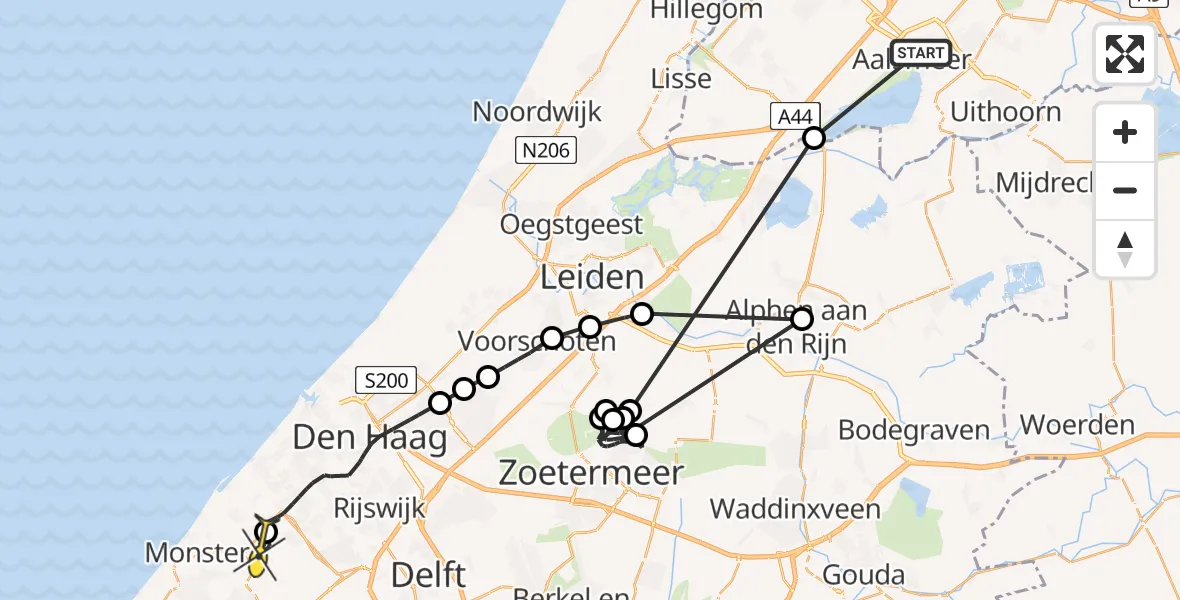 Routekaart van de vlucht: Politieheli naar Poeldijk, De Buier