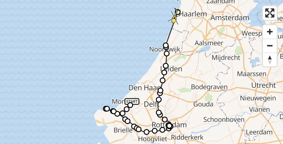 Routekaart van de vlucht: Politieheli naar Zandvoort, Burgemeester Elsenweg