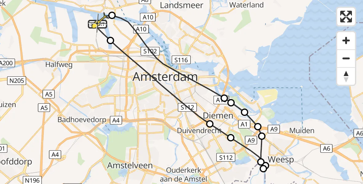 Routekaart van de vlucht: Lifeliner 1 naar Amsterdam Heliport, Maltaweg