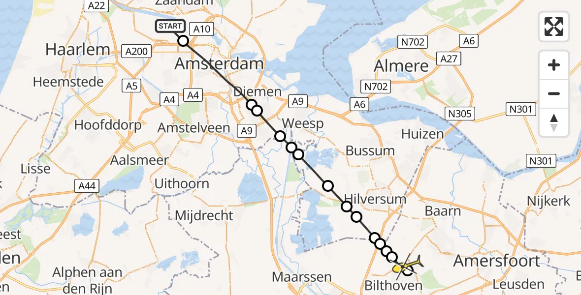 Routekaart van de vlucht: Lifeliner 1 naar Den Dolder, Maltaweg