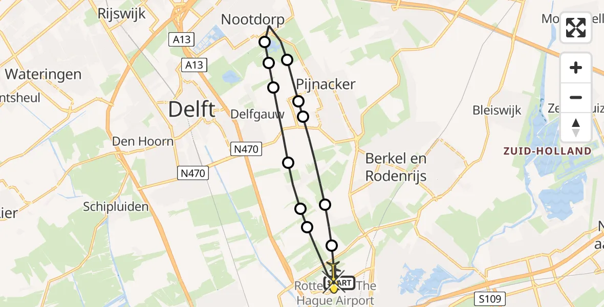 Routekaart van de vlucht: Lifeliner 2 naar Rotterdam The Hague Airport, Brandenburgbaan