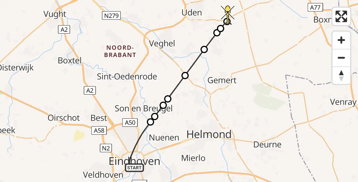 Routekaart van de vlucht: Lifeliner 3 naar Vliegbasis Volkel, Anna Paulownastraat