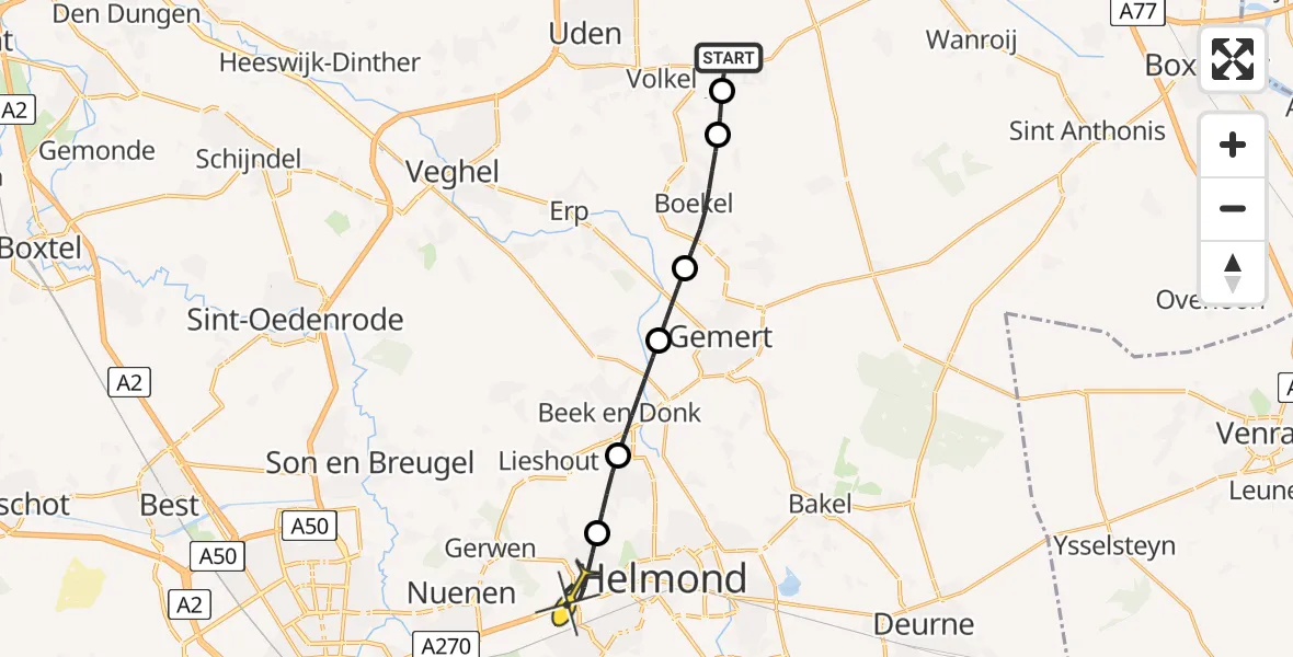 Routekaart van de vlucht: Lifeliner 3 naar Helmond, Vogelstraat