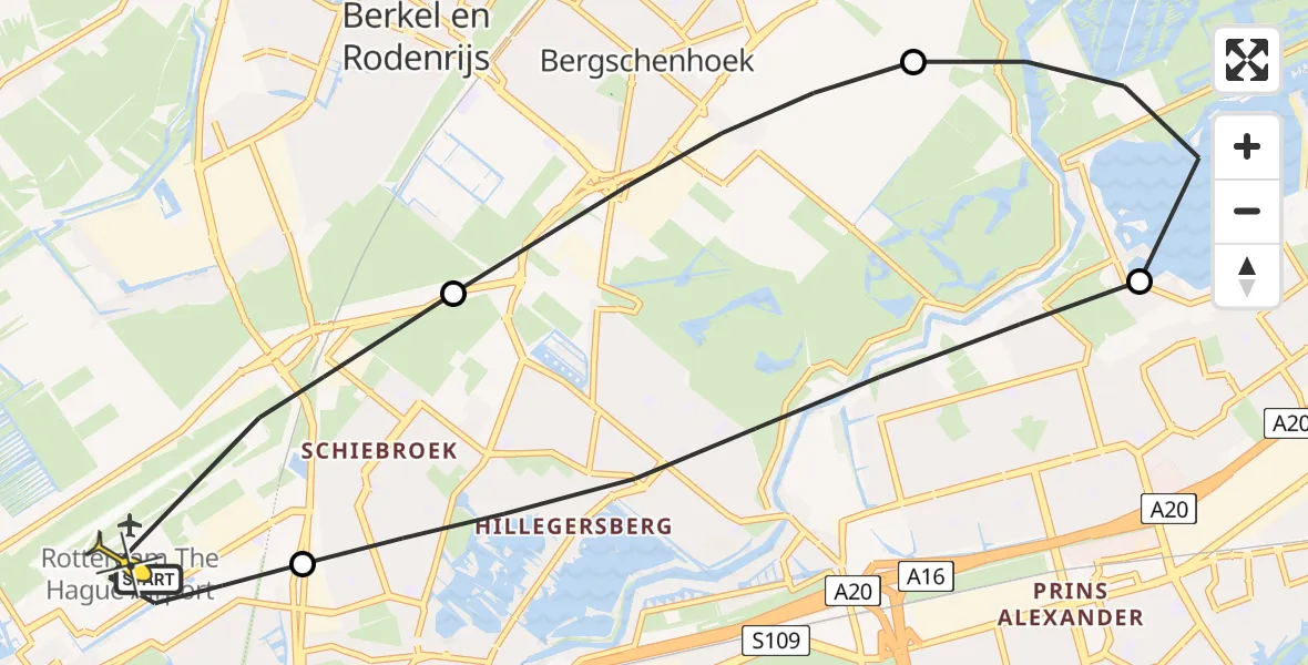 Routekaart van de vlucht: Lifeliner 2 naar Rotterdam The Hague Airport, Edsger Dijkstralaan