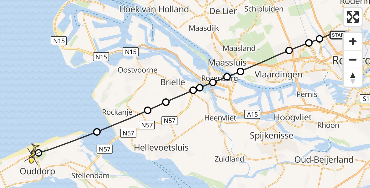 Routekaart van de vlucht: Lifeliner 2 naar Ouddorp, Arlandabaan Platformzijde