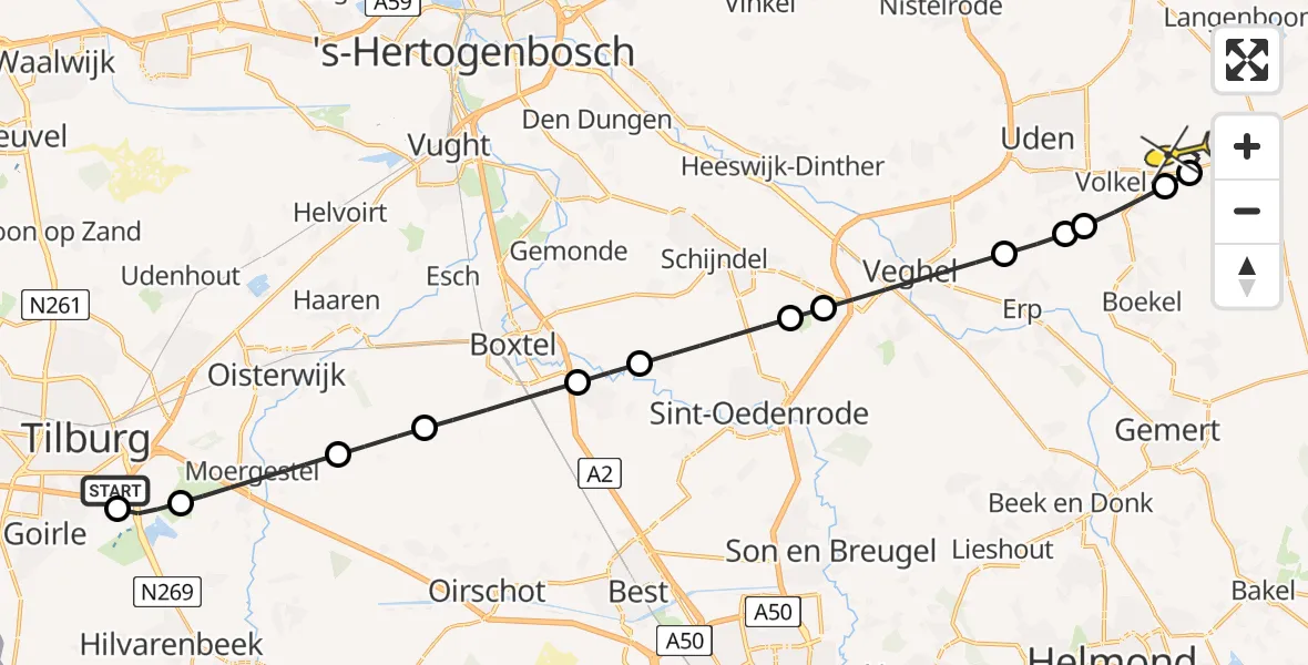 Routekaart van de vlucht: Lifeliner 3 naar Vliegbasis Volkel, Boterpad