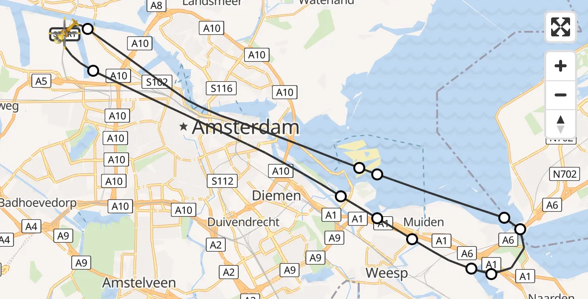 Vluchtroute Traumahelikopter Amsterdam Heliport - Amsterdam Heliport, 07 juli 2024, 00:28