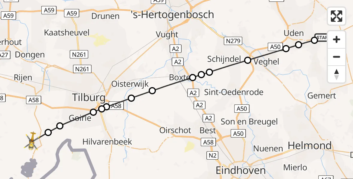 Routekaart van de vlucht: Lifeliner 3 naar Alphen, Rondweg Volkel