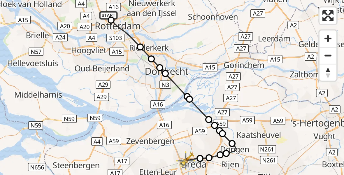 Routekaart van de vlucht: Lifeliner 2 naar Breda, Deelenpad