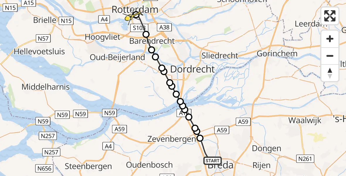 Routekaart van de vlucht: Lifeliner 2 naar Erasmus MC, Gageldonkseweg