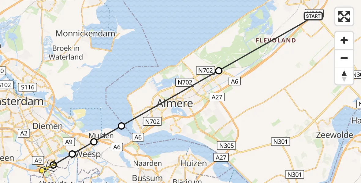 Routekaart van de vlucht: Lifeliner 1 naar Academisch Medisch Centrum (AMC), Hollandsetocht
