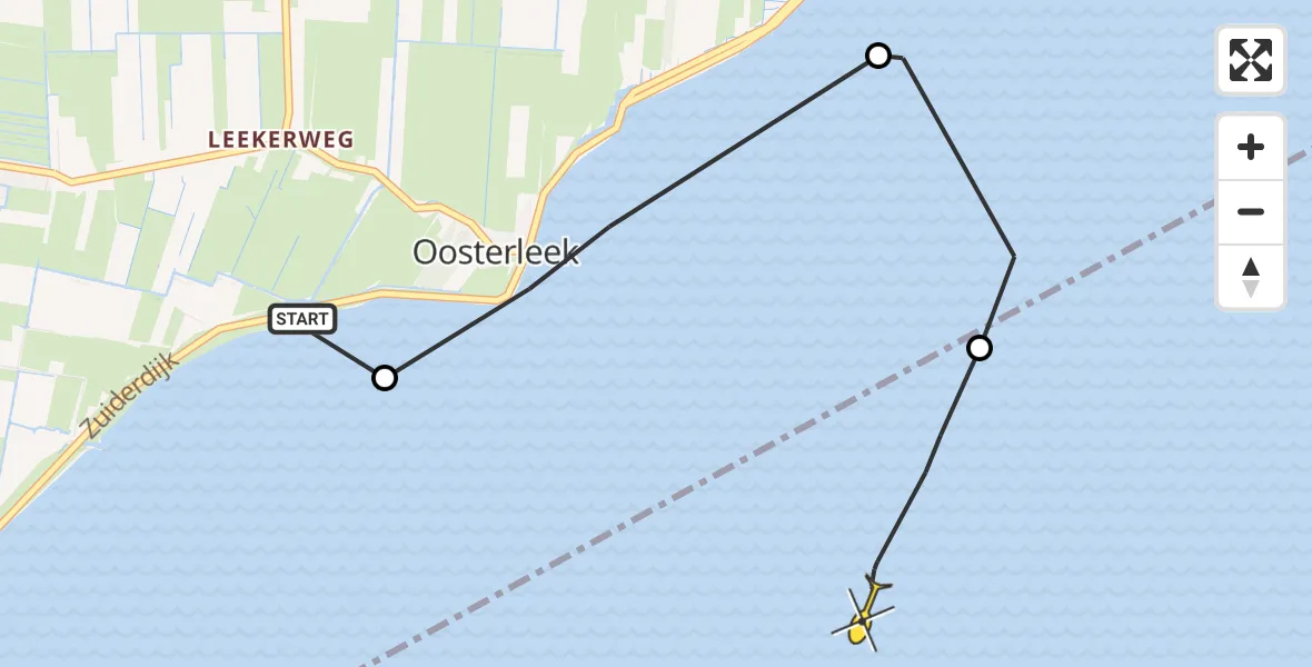 Vluchtroute Kustwachthelikopter van Wijdenes naar Lelystad