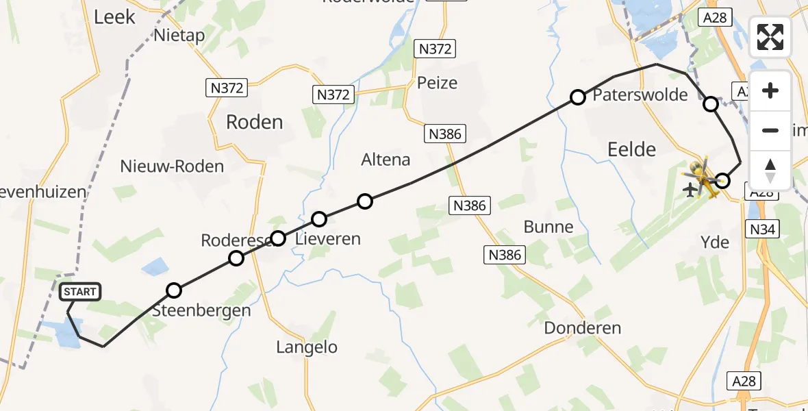 Vluchtroute Traumahelikopter Een - Groningen Airport Eelde, 07 juli 2024, 09:23