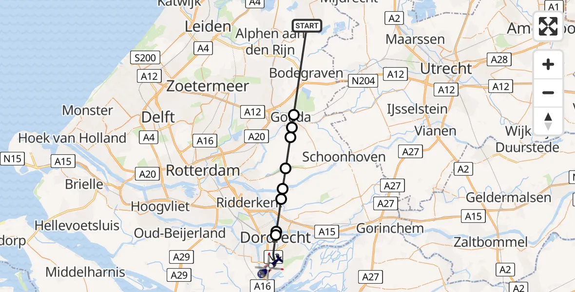 Vluchtroute Politiehelikopter Nieuwkoop - Dordrecht, 07 juli 2024, 09:43