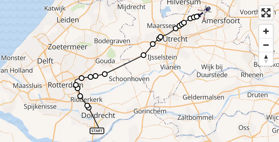 Vluchtroute Politiehelikopter Dordrecht - Soest, 07 juli 2024, 10:18
