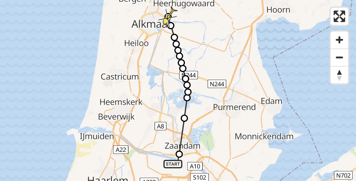 Routekaart van de vlucht: Lifeliner 1 naar Heerhugowaard, Elbaweg