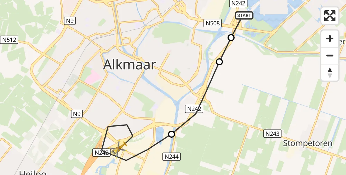 Vluchtroute Traumahelikopter Heerhugowaard - Alkmaar, 07 juli 2024, 12:10